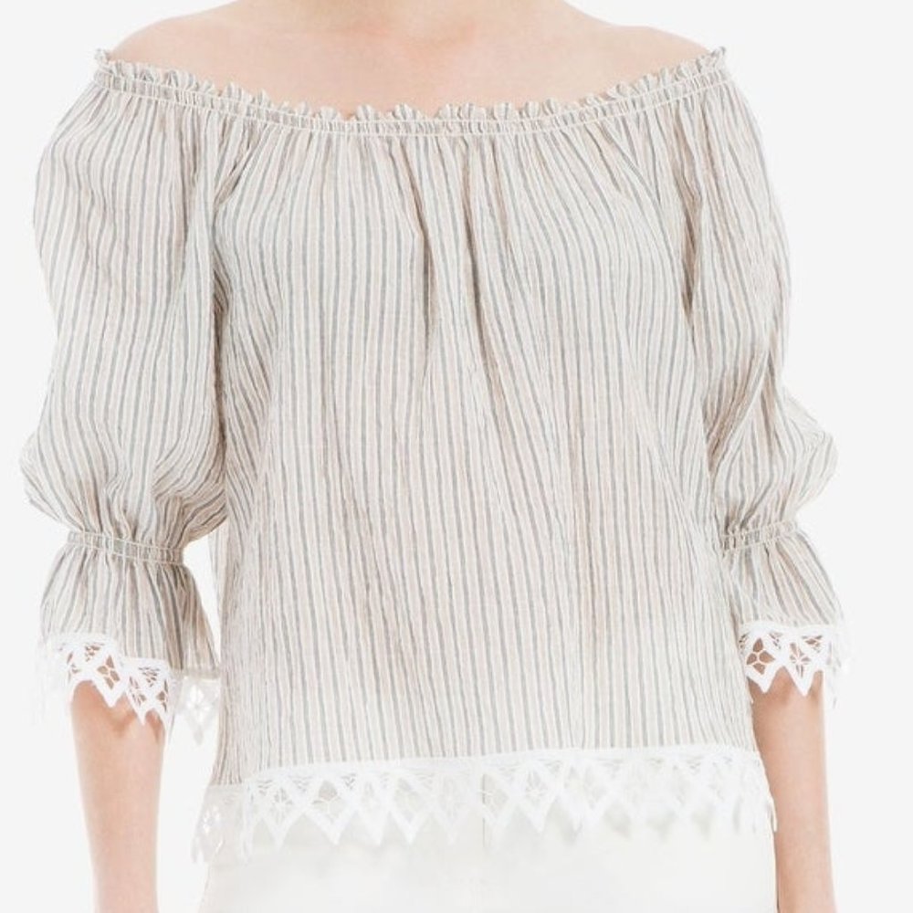 MAX STUDIO Beige 3/4 Sleeve Peasant Top Size M